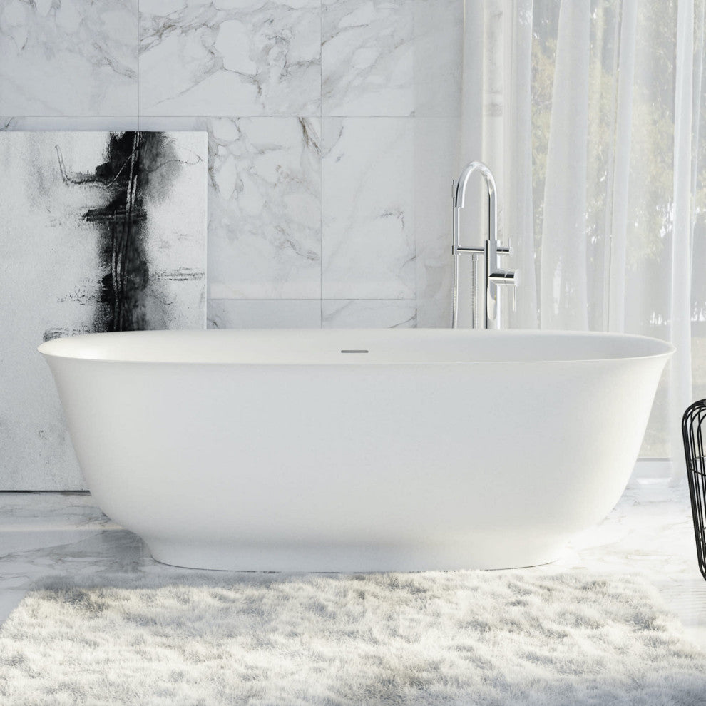 Perlato Ravenna 67" Eco-Lapistone Freestanding Soaker Tub, White Satin