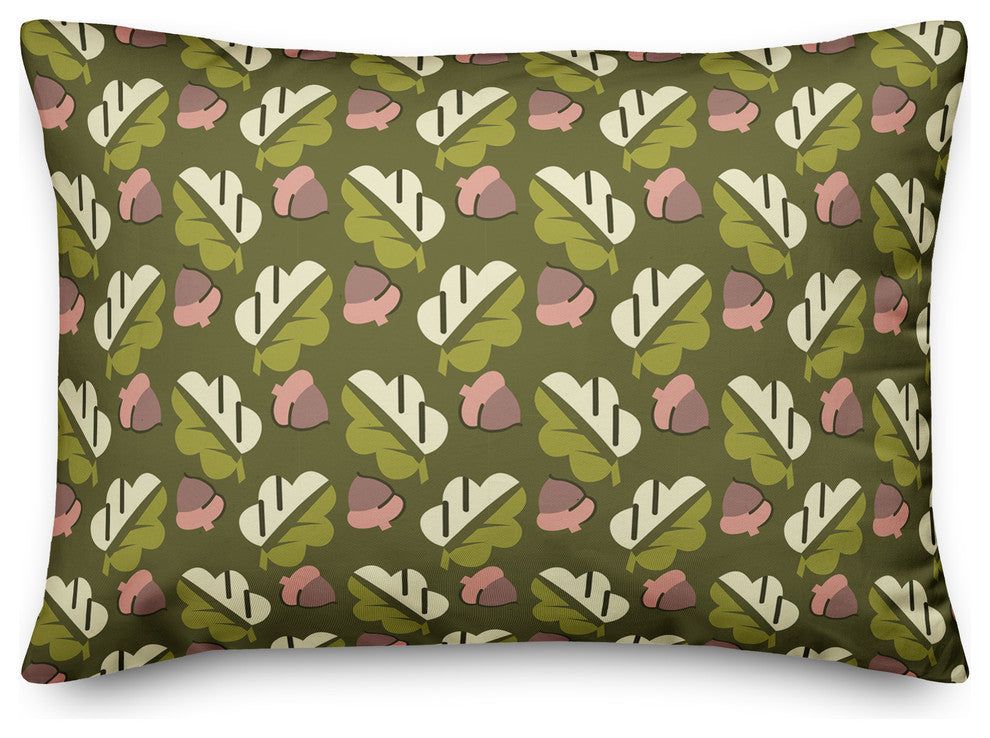 Acorns and Leaves Pattern in Green Throw Pillow