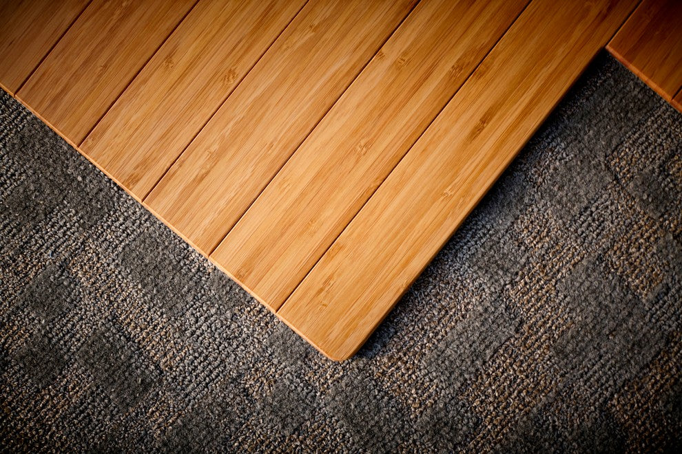 Jovert Bamboo Roll-Up Chair Mat, Natural, No Lip, 52"x48"