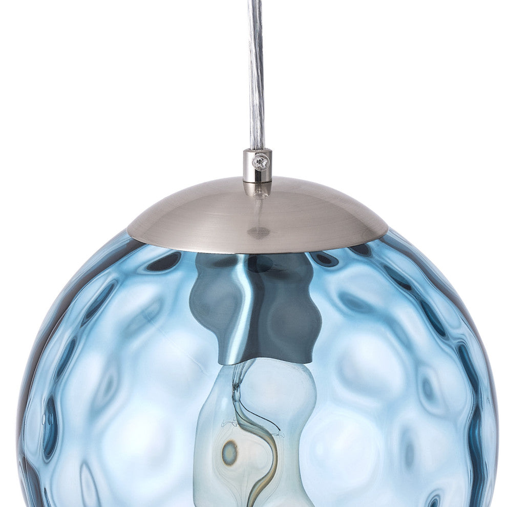 Modern Nickel Kitchen Island Pendant Light with Blue Water Ripple Glass Shade
