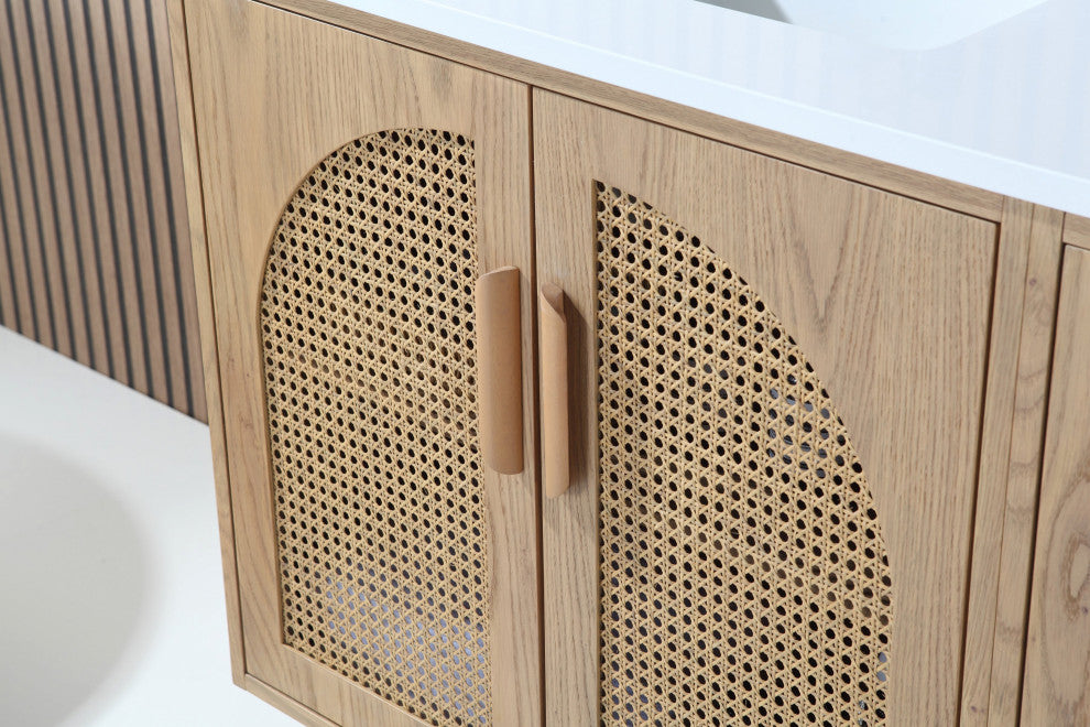 Nara Mid-Century Freestanding Bathroom Vanity, Pecan Oak, 72"