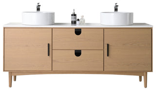 Newton Bath Vanity, Whitewash Oak, 72", Double Sink, Freestanding