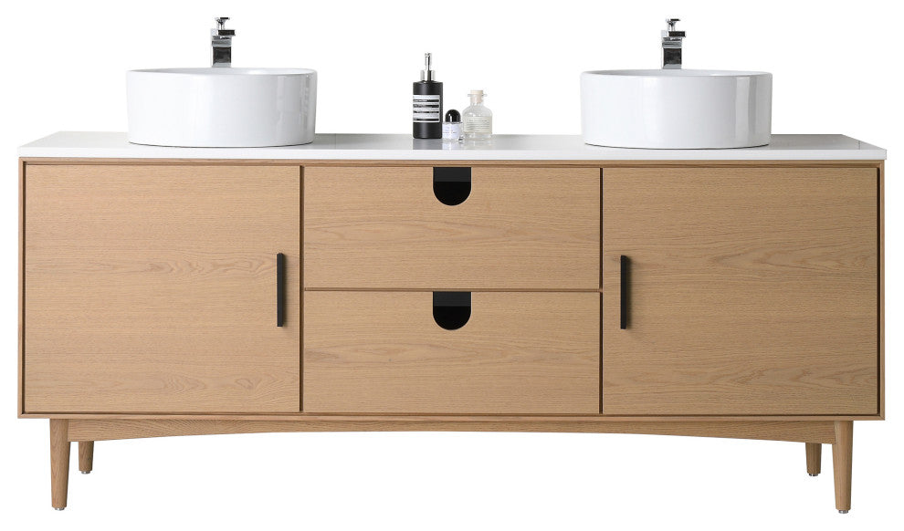 Newton Bath Vanity, Whitewash Oak, 72", Double Sink, Freestanding