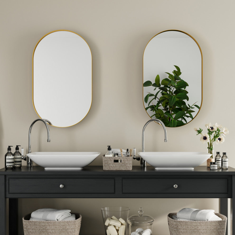 GDF Studio 20"x34" Oval Metal Recessed Bathroom Medicine Cabinet, Gold