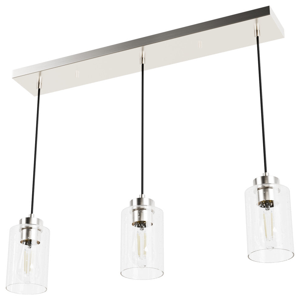 Hartland Brushed Nickel With Seeded Glass 3 Light Cluster Ceiling