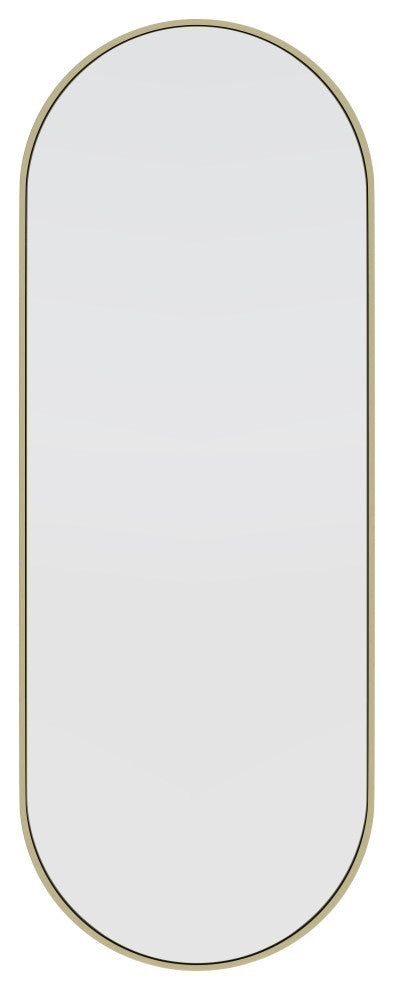 22" W X 60" H Pill Shape Stainless Steel Framed Mirror, Satin Brass