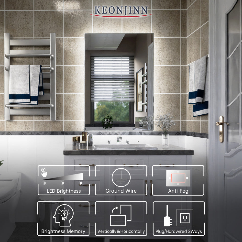 Backlit LED Mirror for Bathroom, Anti-Fog Dimmable, Silver, 20x28