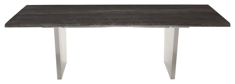 Aiden 78-inch Rectangular Dining Table Brushed Stainless Oxidized Grey Oak Top