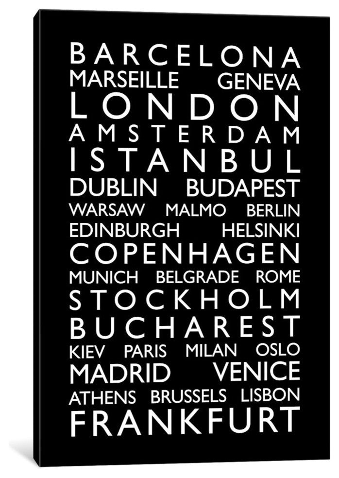"World Cities Bus Roll II" by Michael Tompsett, Canvas Print, 40x26"