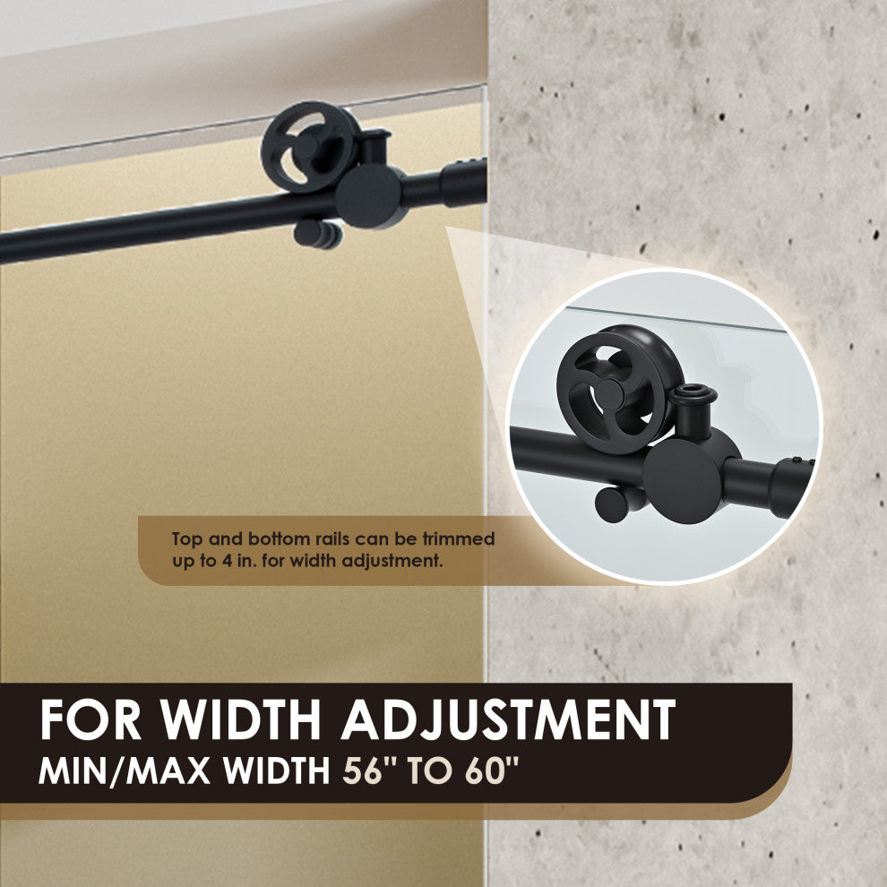 Gareth 60"Wx78"H Single Sliding Frameless Shower Door in Matte Black