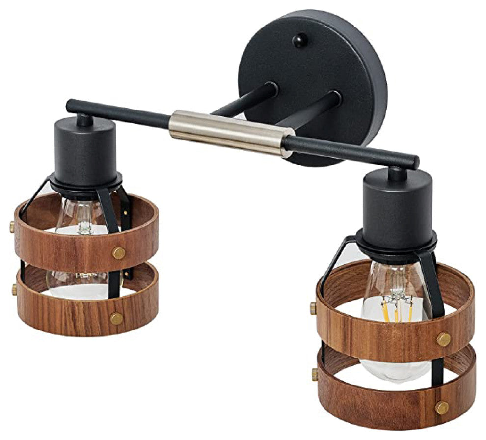 2-Light bathroom vanity light brushed nickel Wood & Metal light fixture