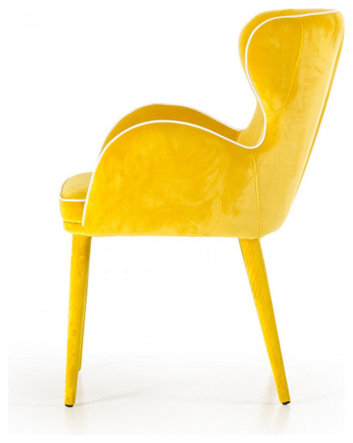 Benzara BM187463 Wing Back Design Dining Chair with High Curvy Arms, Yellow
