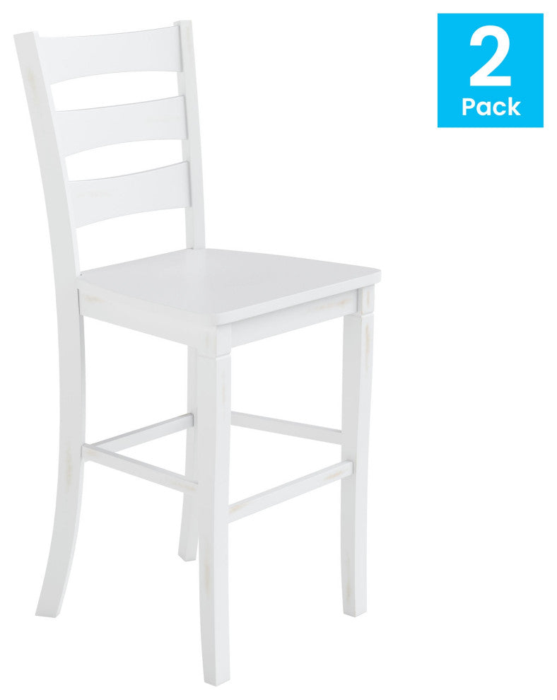 Set of 2 29" High Ladderback Counter Height Barstool, White Wash