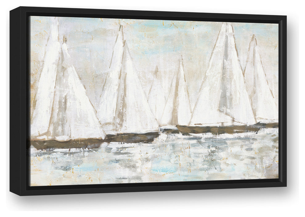 White Painted Sailboats 16x24 Black Floating Framed Canvas