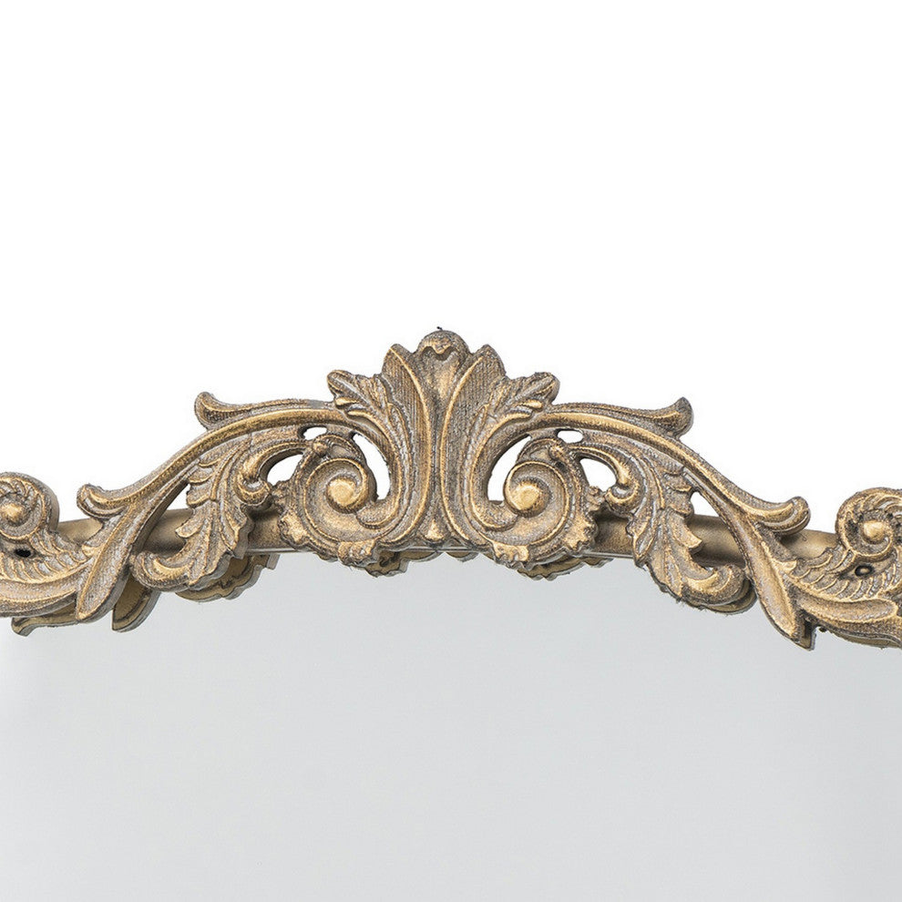 Benzara BM286126 66"Wall Mirror, Gold Curved Metal Frame, Ornate Baroque