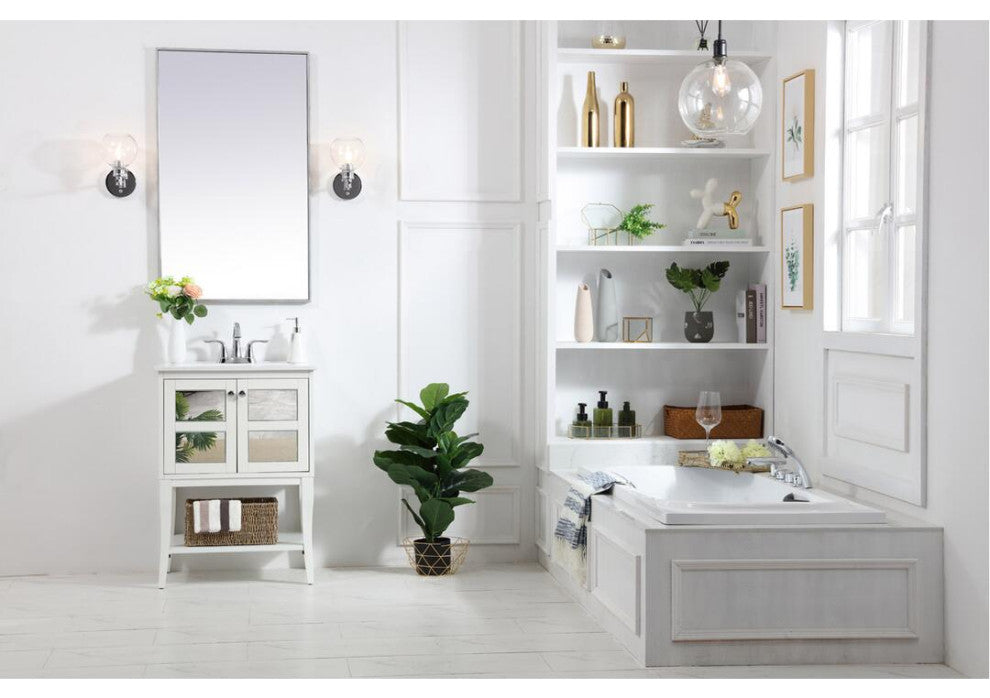 Elegant VF2100MR 24" Single Bathroom Mirrored Vanity Set, White
