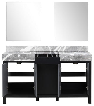 Zilara 60" Black and Grey Double Vanity, 28" Frameless Mirrors