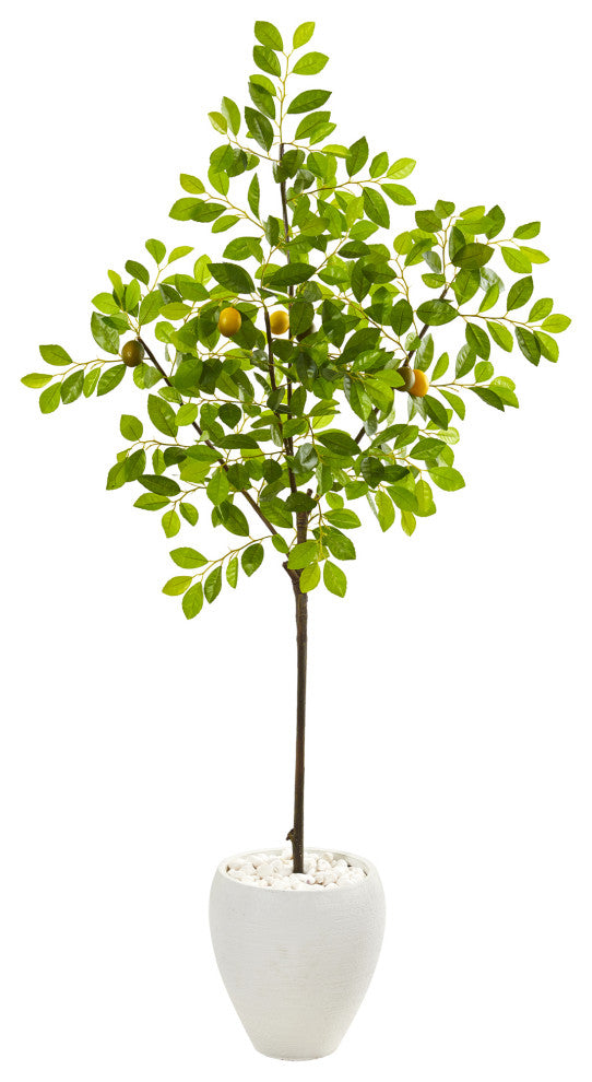 68" Lemon Artificial Tree, White Planter