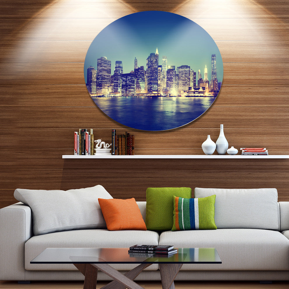 New York City Evening Panorama, Cityscape Wall Round Wall Art, 36"