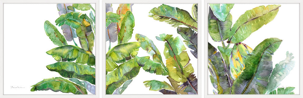 "Oh Banana Leaves III Triptych" Framed Painting Prints, 36"x12", 3-Piece Set