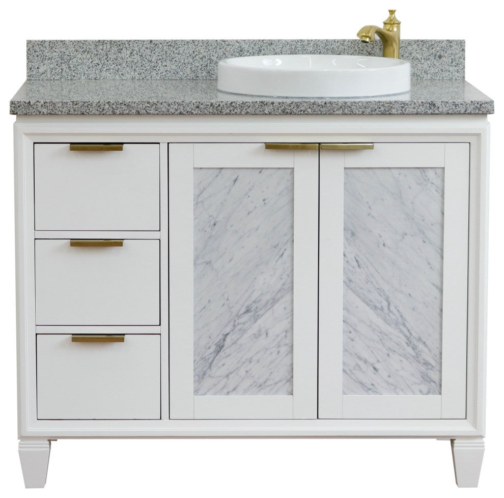 43" Single Vanity, White Finish With Gray Granite