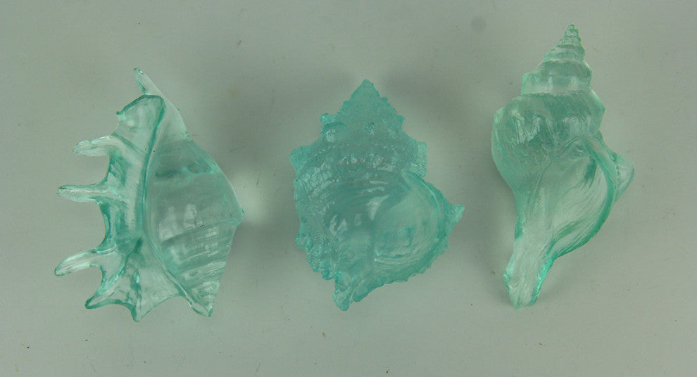 Clear Blue Acrylic Decorative Seashell Figurine Set of 3