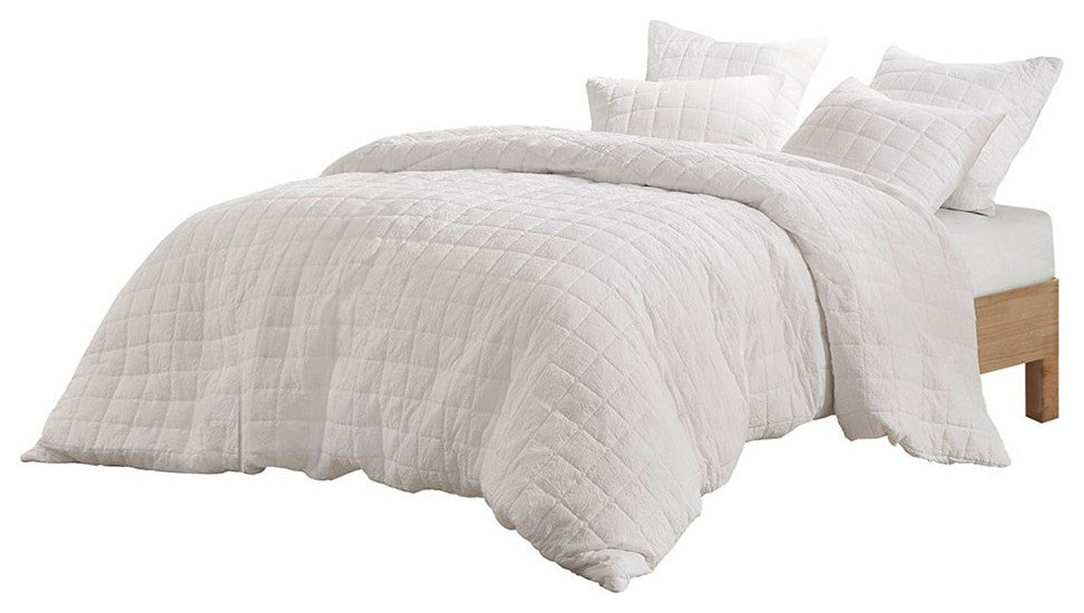 N Natori Cocoon Crushed Microfiber Quilted Euro Sham Cover, White