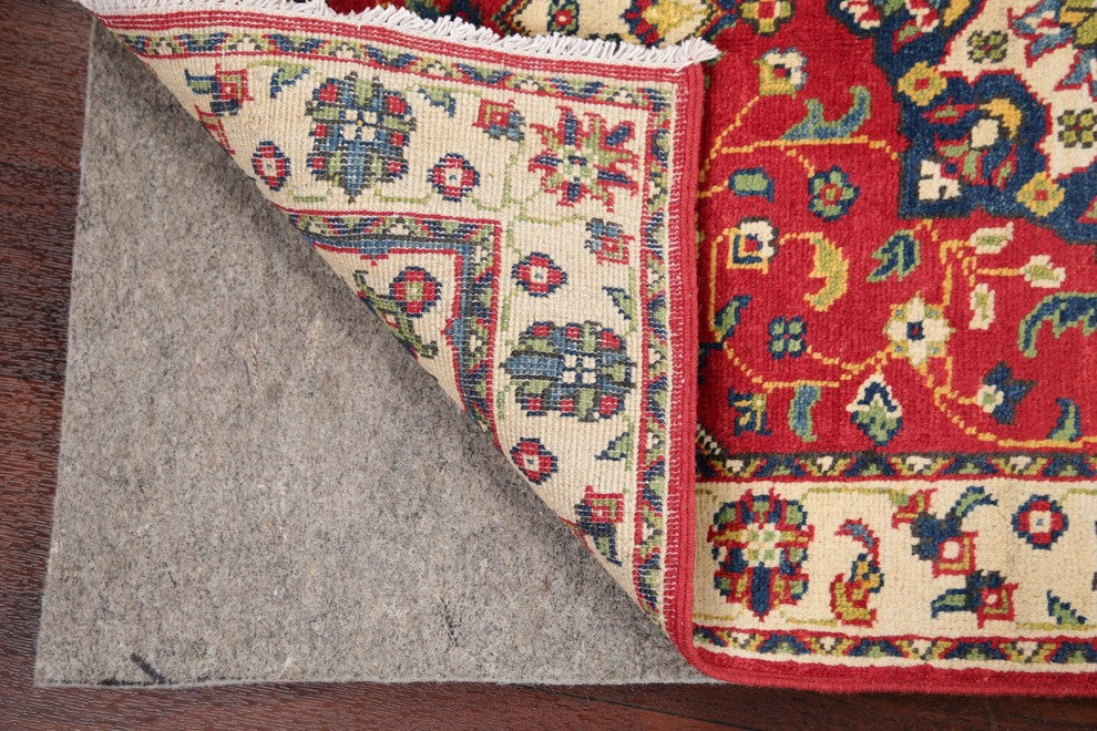 Pakistani Kazak Hand-Knotted Oriental Traditional Wool Area Rug, Red, 4'0"X2'7"
