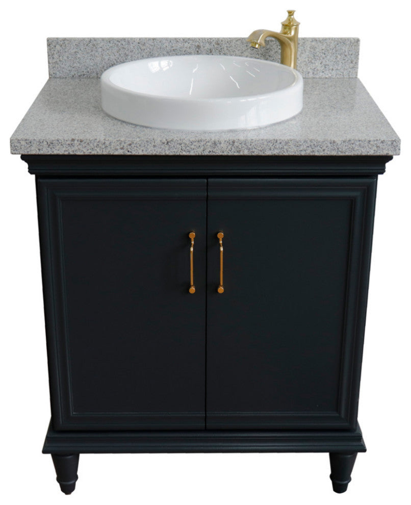 31" Single Vanity, Dark Gray Finish With Gray Granite And Round Sink