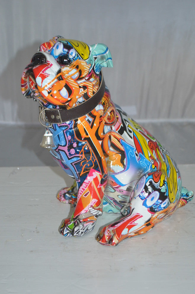 Modern Tie Dye Bulldog made of Resin -  Size: 9"L x 8"W x 12"H.