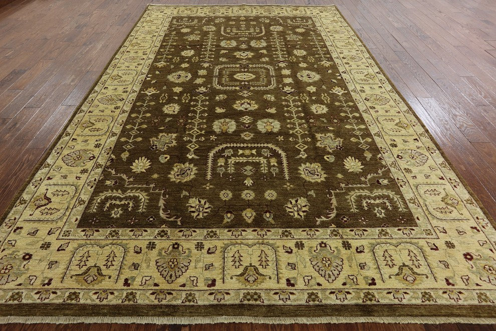 Handmade Oushak Peshawar Chobi Wool Hand-Knotted Rug, 8'x12'