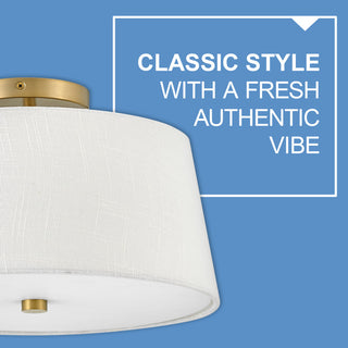 Lark Beale 14" Medium Flush Mount Ceiling Light, Lacquered Brass + White Linen
