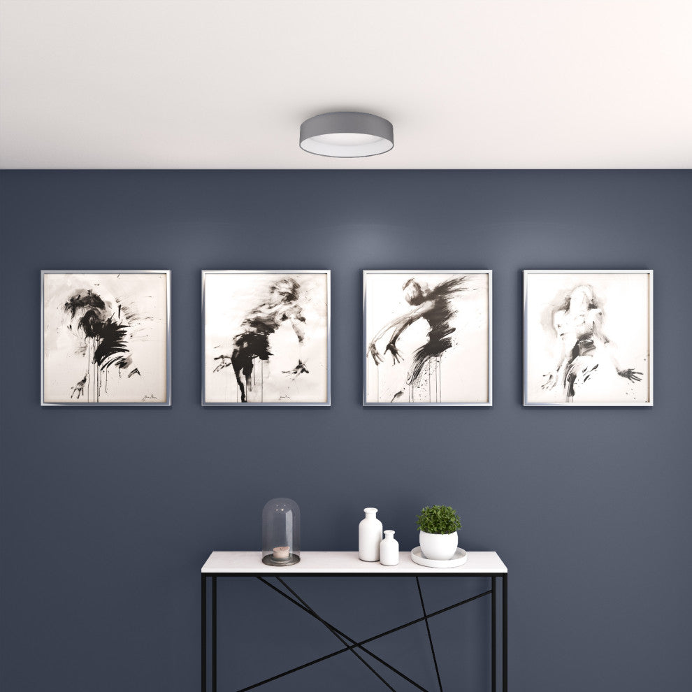 1x18W LED Ceiling Light, White Glass and Black Fabric Shade