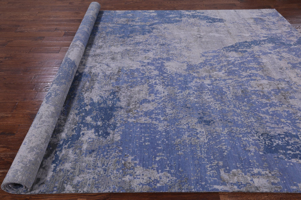 9' 0" X 12' 1" Abstract Handmade Wool and Silk Rug Q8651