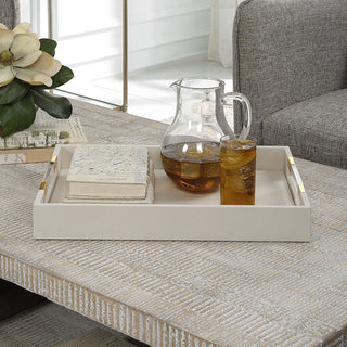 Uttermost 18060 Wessex 19"W Acrylic and MDF Tray - Brass / Clear / White