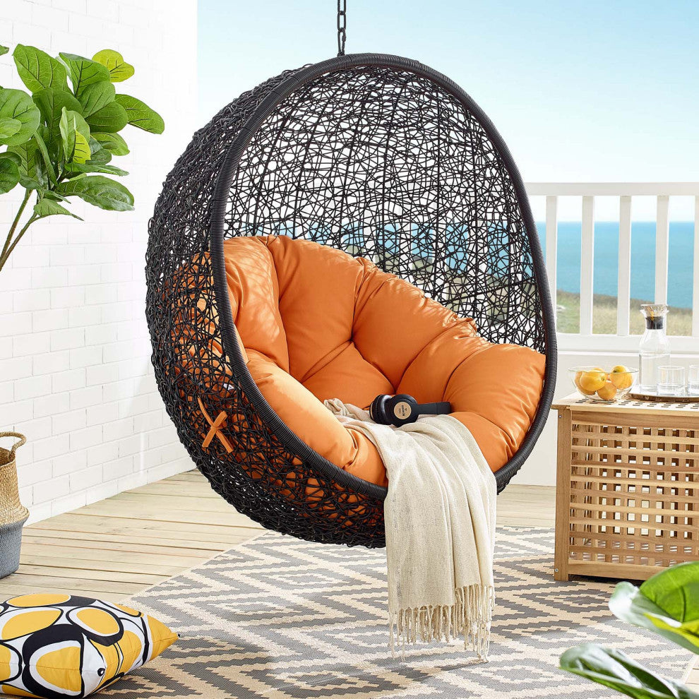 Swing Lounge Chair, Black Orange, Outdoor Patio Balcony Cafe Bistro Garden