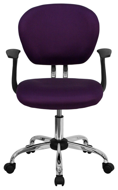 Mid-Back Purple Mesh Swivel Task Chair with Chrome Base and Arms