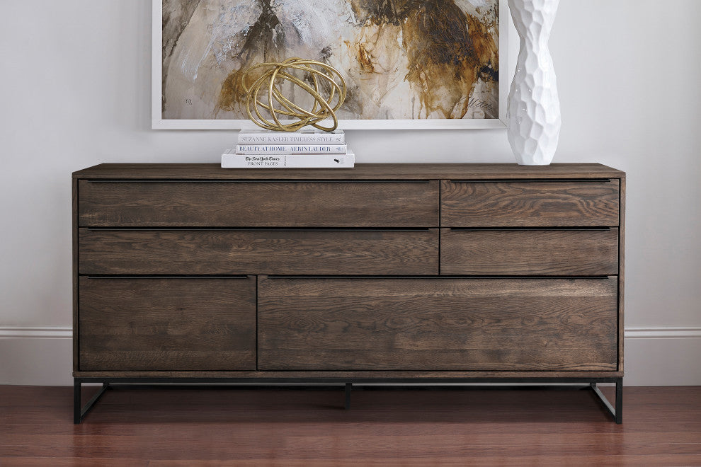 Nevada Rustic Oak Wood Sideboard, Dark Brown