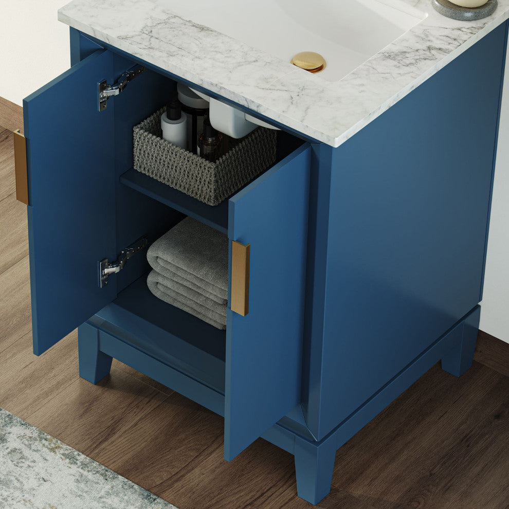 The Ezra Bathroom Vanity, Monarch Blue, 24", Single Sink, Freestanding