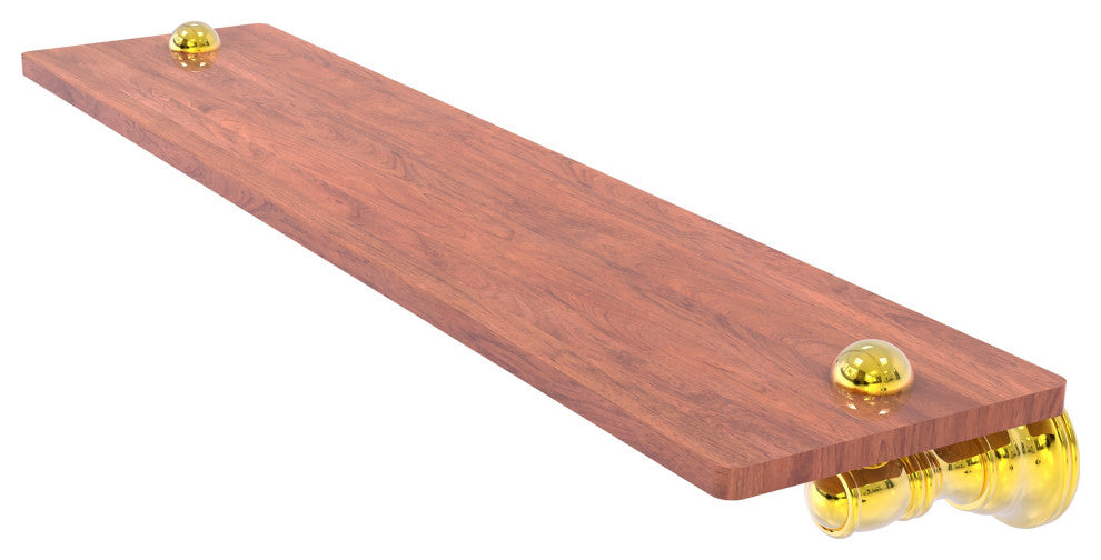 Carolina 22" Wood Shelf, Polished Brass