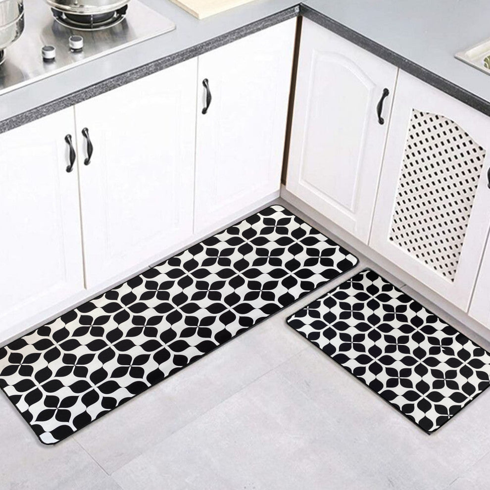 Martha Printed Kitchen Mat Black and White Tile Design 32" x 20"