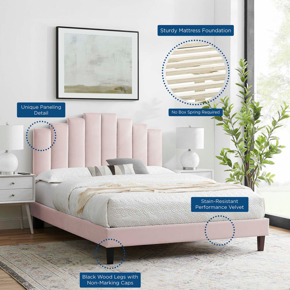 Platform Bed Frame, King Size, Velvet, Pink, Modern Contemporary, Bedroom Master