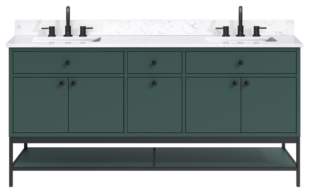 Paisley Vanity Combo, Cala White Engineered Top, 72", Everglade Green, Double Sink