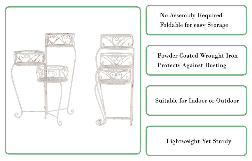 Pure Garden 3-Tier Indoor Outdoor Plant Stand, Antique White
