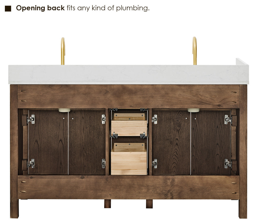 Cerrito Bathroom Vanity, Brown Brushed Oak, 60" Single, Without Mirror