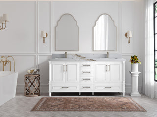 Aberdeen 72 Double Sink Bath Vanity in White 2" Calacatta Gold