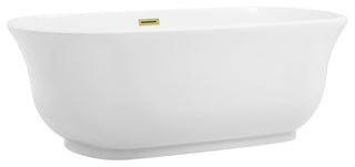 Charlie 67" Soaking Bathtub, Glossy White With Brushed Gold Trim