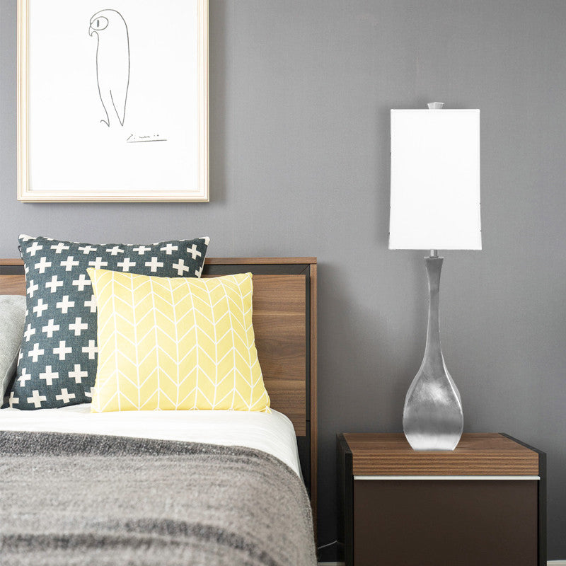 Silver Foiled Frame Table Lamp With White Linen Shade