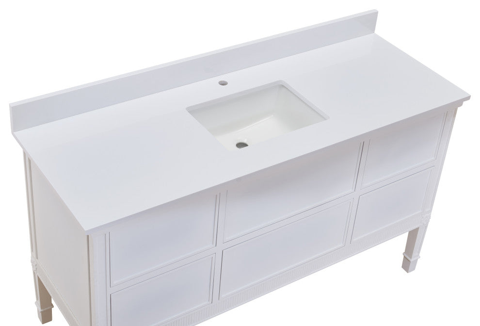Viterbo 61" Bathroom Vanity Countertop, Milano White With White Sink
