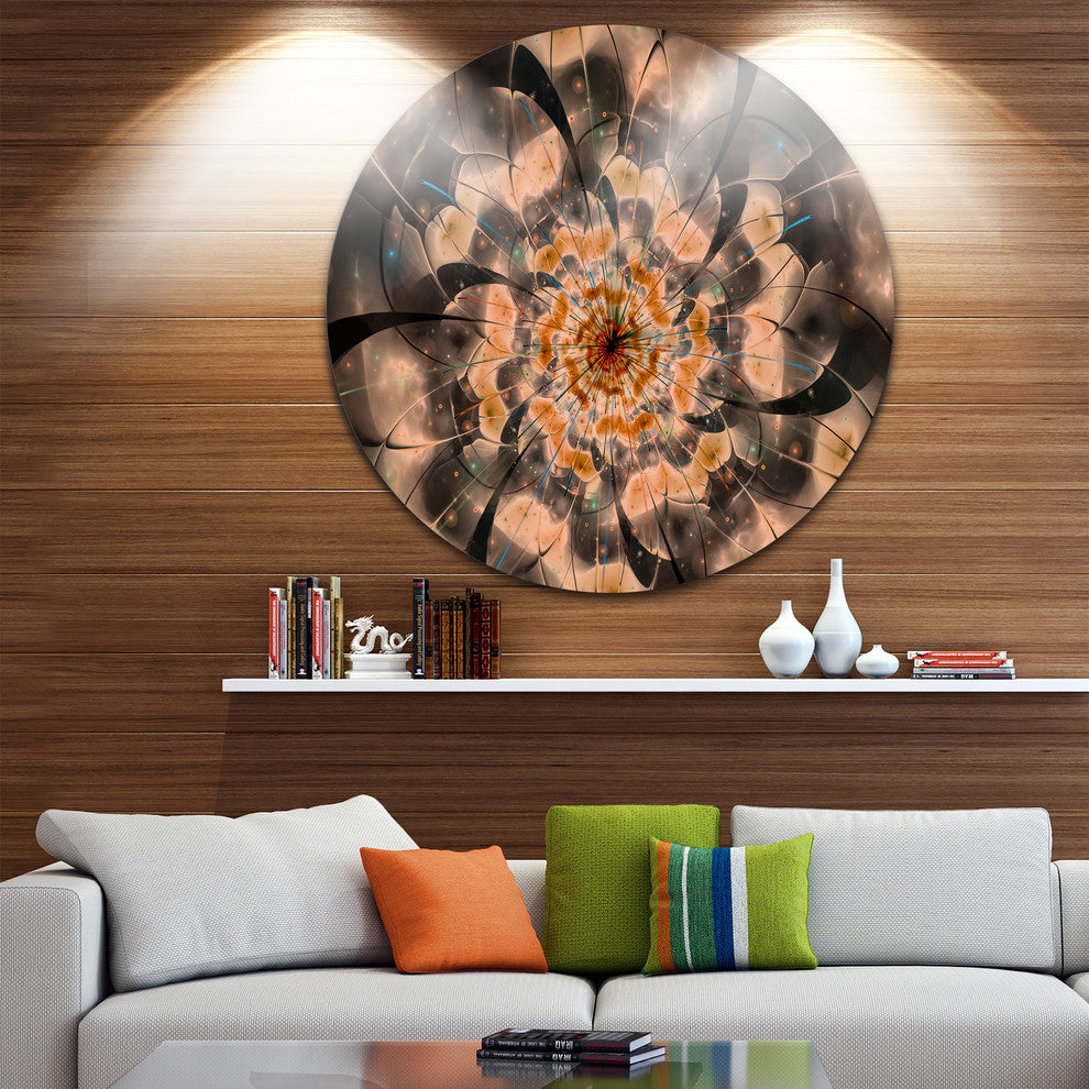 Brown Fractal Flower Petals Close-Up, Floral Round Wall Art, 23"